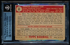 1952 Topps Baseball Autographed with Inscription!- #81 Vern Law, Pirates - Beckett Authenticated & Encapsulated