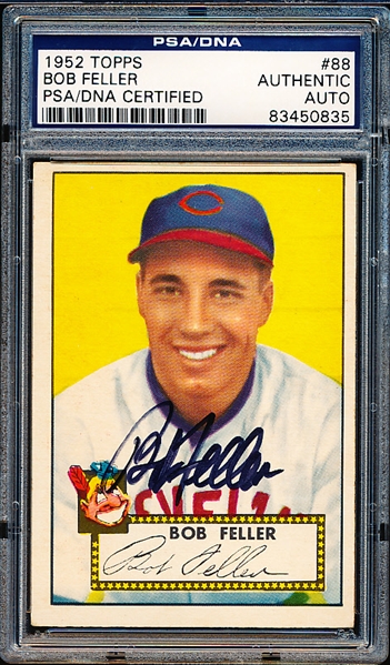 1952 Topps Baseball Autographed- #88 Bob Feller, Cleveland- PSA/DNA Authenticated & Encapsulated