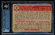 1952 Topps Baseball Autographed- # 89 John Lipon, Tigers- Beckett Authenticated & Encapsulated