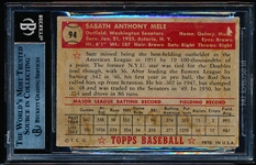 1952 Topps Baseball Autographed- #94 Sam Mele, Washington- Beckett Authenticated & Encapsulated