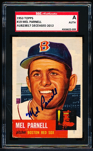1953 Topps Baseball Autographed- #19 Mel Parnell, Boston Red Sox- SGC Authenticated & Encapsulated
