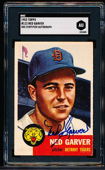 1953 Topps Baseball Autographed- #112 Ned Garver. Tigers - SGC Authenticated & Encapsulated