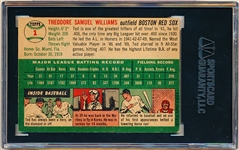 1954 Topps Baseball Autographed- #1 Ted Williams, Red Sox- SGC Authenticated & Encapsulated