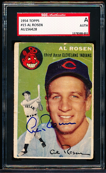 1954 Topps Baseball Autographed- #15 Al Rosen, Cleveland- SGC Authenticated & Encapsulated