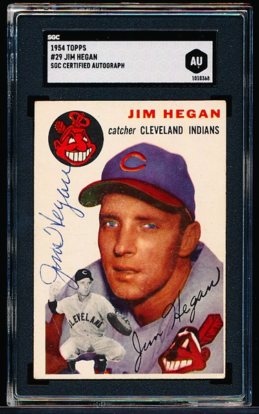 1954 Topps Baseball Autographed- #29 Jim Hegan, Cleveland- SGC Authenticated & Encapsulated