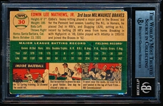 1954 Topps Baseball Autographed- #30 Eddie Mathews, Braves- Beckett Authenticated & Encapsulated