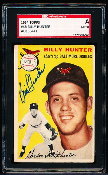 1954 Topps Baseball Autographed- #48 Billy Hunter, Batimore- SGC Authenticated & Encapsulated
