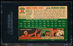 1954 Topps Baseball Autographed- #59 Gene Conley, Braves- SGC Authenticated & Encapsulated