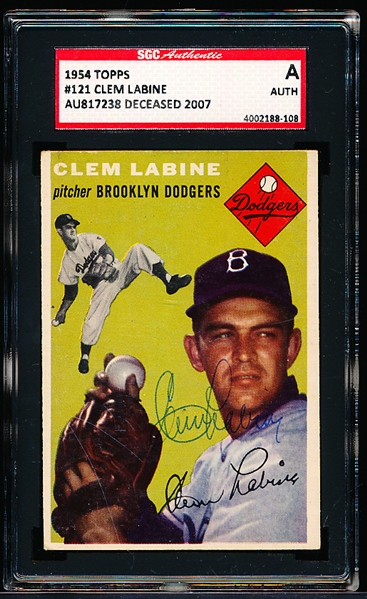 1954 Topps Baseball Autographed- #121 Clem Labine, Brooklyn- SGC Authenticated & Encapsulated