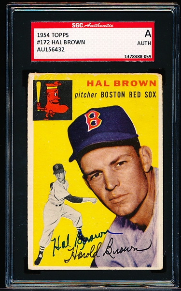 1954 Topps Baseball Autographed- # 172 Hal Brown, Red Sox- SGC Authenticated & Encapsulated