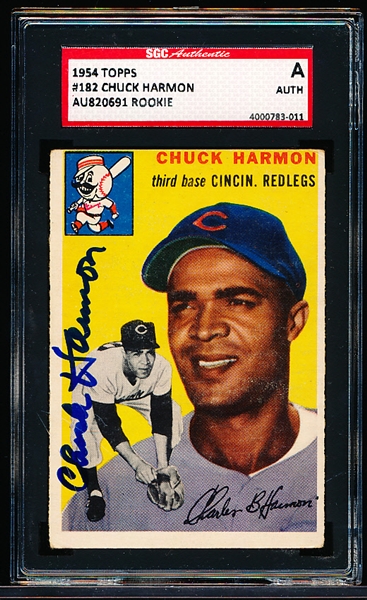 1954 Topps Baseball Autographed- #182 Chuck Harmon, Reds RC- SGC Authenticated & Encapsulated