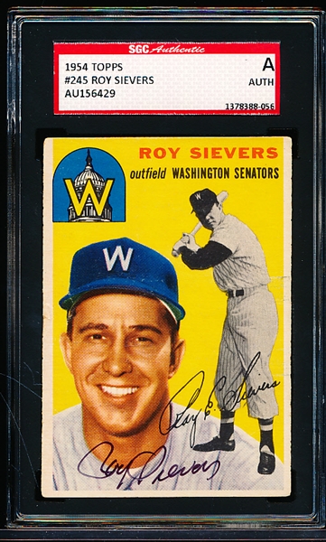 1954 Topps Baseball Autographed- #245 Roy Sievers, Washington- SGC Authenticated & Encapsulated