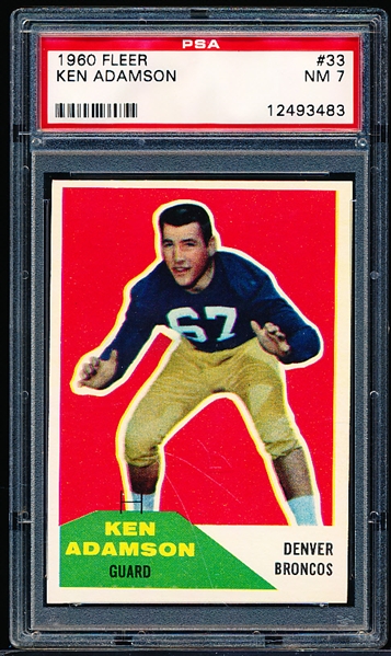 1960 Fleer Football- #33 Ken Adamson, Broncos- PSA NM 7