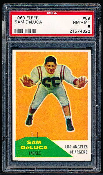 1960 Fleer Football- #89 Sam Deluca, Chargers- PSA Nm-Mt 8