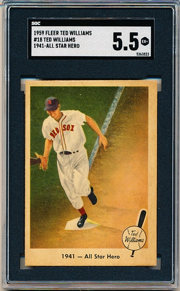 1959 Fleer Baseball Ted Williams- #18 Ted Williams- 1941 All Star Hero- SGC 5.5 (Ex+)