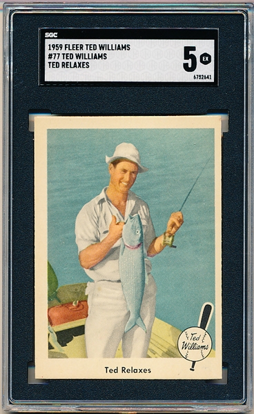 1959 Fleer Baseball Ted Williams- #77 Ted Williams- Ted Relaxes (Fishing)- SGC 5 (Ex)