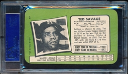1971 Topps Baseball Supers- #3 Ted Savage, Brewers- PSA Nm-Mt 8