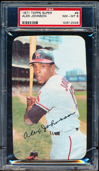 1971 Topps Baseball Supers- #8 Alex Johnson, Angels- PSA Nm-Mt 8