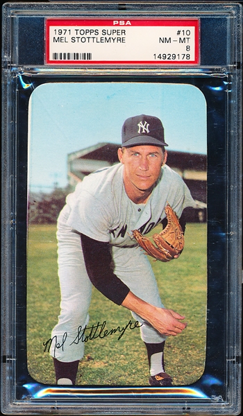 1971 Topps Baseball Supers- #10 Mel Stottlemyre, Yankees- PSA Nm-Mt 8
