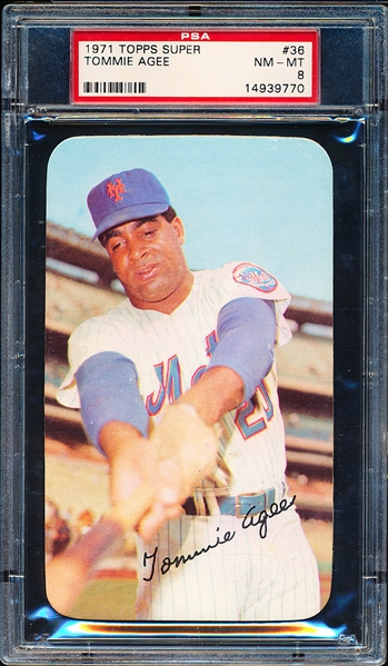 1971 Topps Baseball Supers- #36 Tommie Agee, Mets- PSA Nm-Mt 8