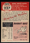 1953 Topps Bb- #227 Morris Martin, Phila A’s- Hi#