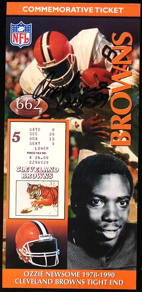 Ozzie Newsome Autographed 1999 Classic Collectible Commemorative Browns Ticket with Original Autograph Ticket- #4412/10,000