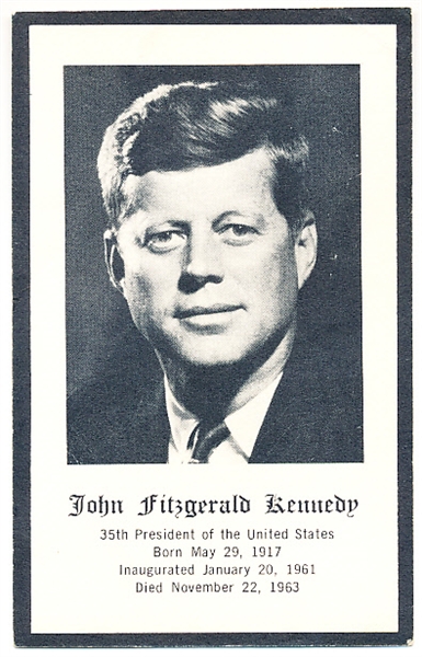 John F. Kennedy B & W Prayer Card