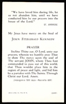 John F. Kennedy B & W Prayer Card