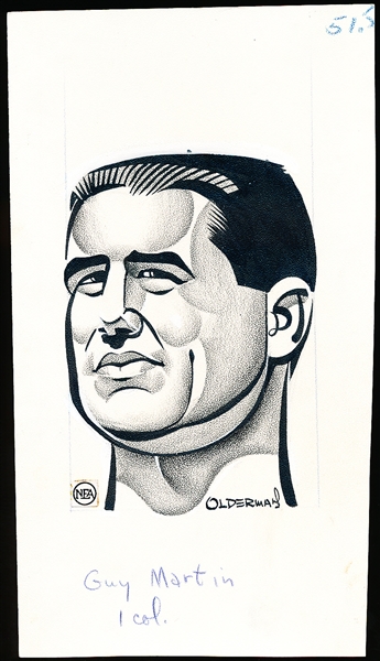 Murray Olderman Original 9-1/4” x 5-1/4” Art- Guy Martin Portrait