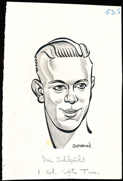 Murray Olderman Original 6-1/2” x 9-1/2” Art- Don Schlundt Portrait
