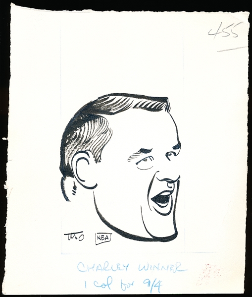 Murray Olderman Original 7-1/2” x 9-1/8” Art- Charley Winner Portrait