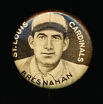 1910-12 P2 Sweet Caporal Bb Pin- Bresnahan, St. Louis Cardinals- Mouth Closed- Small Letters