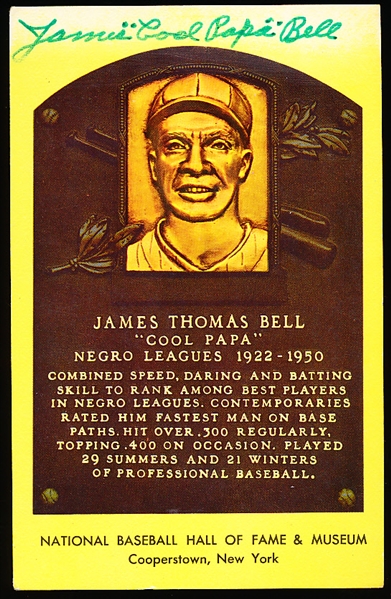 Autographed James “Cool Papa” Bell Gold HOF Baseball Plaque Postcard