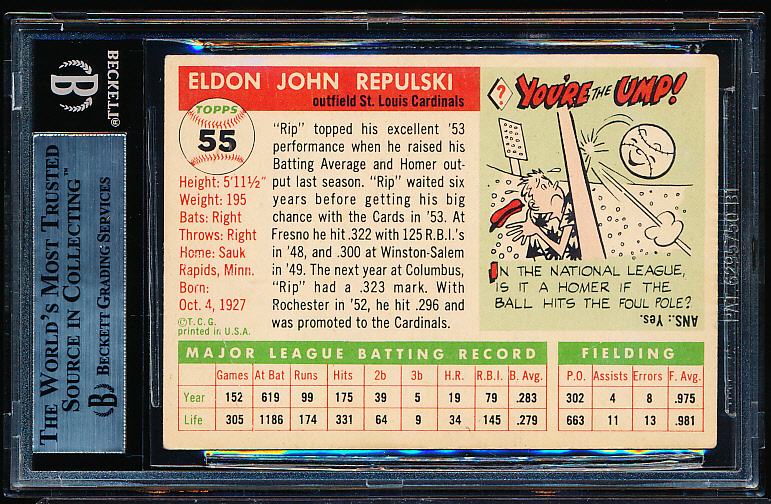 Lot Detail - Autographed 1955 Topps Baseball- #55 Rip Repulski ...