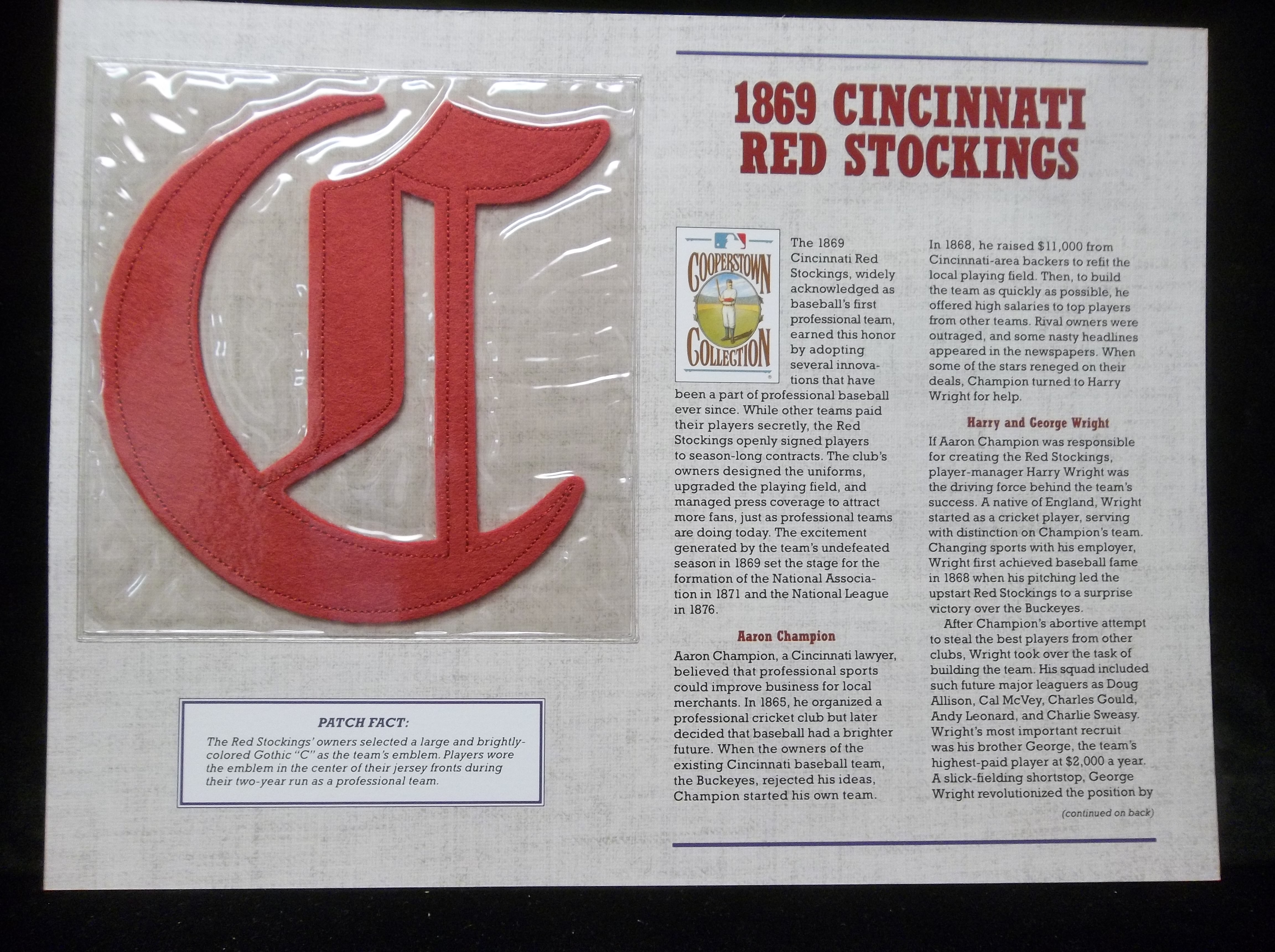 Lot Detail - Willabee & Ward 1869 Cincinnati Red Stockings Patch- Large red  Gothic “C” design