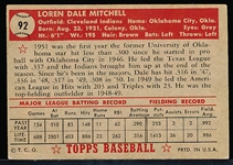 1952 Topps Baseball- #92 Dale Mitchell, Cleveland