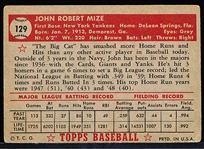 1952 Topps Baseball- #129 Johnny Mize, Yankees