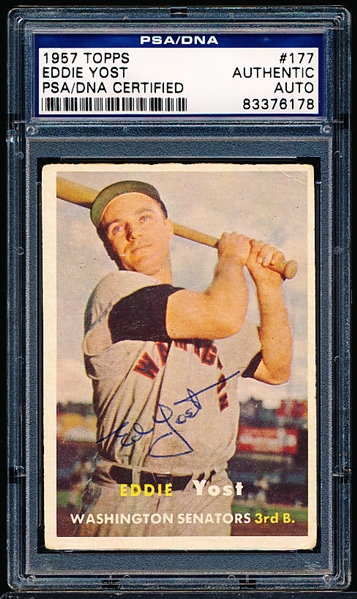 Autographed 1957 Topps Baseball- #177 Eddie Yost, Washington- PSA/DNA Certified & Encapsulated