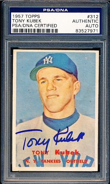 Autographed 1957 Topps Baseball- #312 Tony Kubek, Yankees Rookie! - PSA/ DNA Certified & Encapsulated