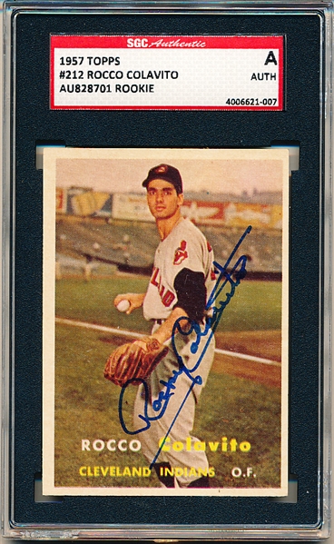 Autographed 1957 Topps Baseball- #212 Rocco Colavito, Cleveland- Rookie! SGC Certified & Encapsulated
