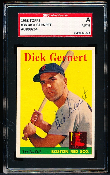 Autographed 1958 Topps Bb- #38 Dick Gernert, Red Sox- SGC Certified & Encapsulated