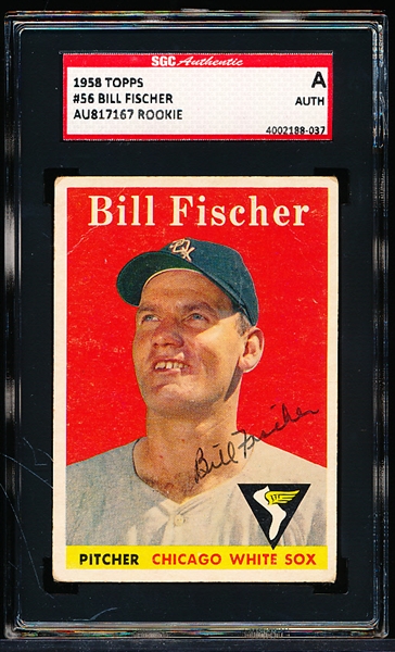 Autographed 1958 Topps Bb- #56 Bill Fischer, White Sox- SGC Certified & Encapsulated