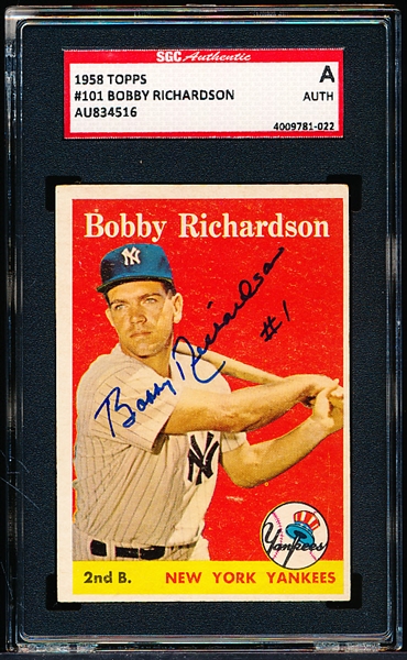 Autographed 1958 Topps Bb- #101 Bobby Richardson, Yankees- SGC  Certified & Encapsulated