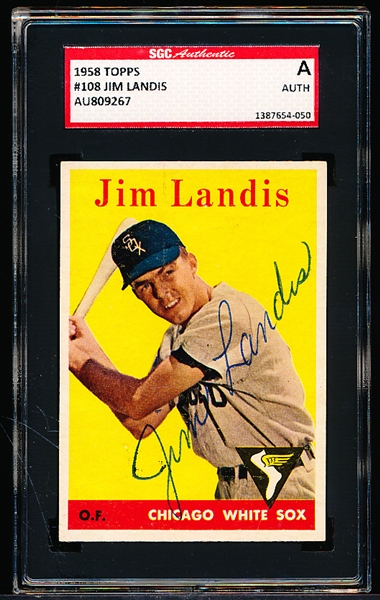 Autographed 1958 Topps Bb- #108 Jim Landis, White Sox- SGC Certified & Encapsulated