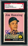 Autographed 1958 Topps Bb- #115 Jim Bunning, Tigers- SGC Certified & Encapsulated