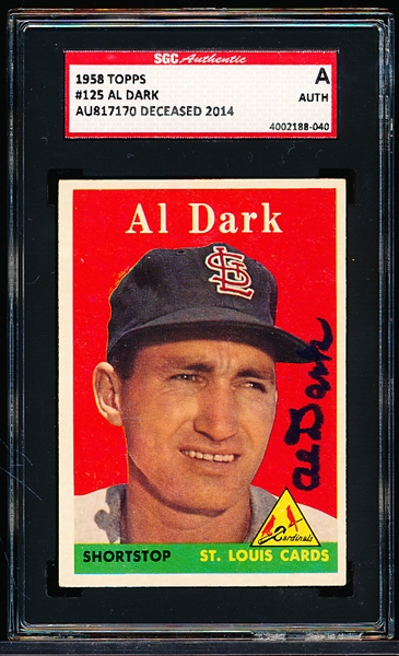 Autographed 1958 Topps Bb- #125 Al Dark Cardinals- SGC Certified & Encapsulated