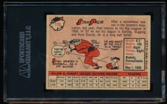Autographed 1958 Topps Bb- #126 Stan Palys, Reds- SGC Certified & Encapsulated