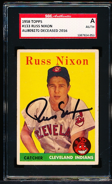 Autographed 1958 Topps Bb- #133 Russ Nixon, Cleveland- SGC Certified & Encapsulated