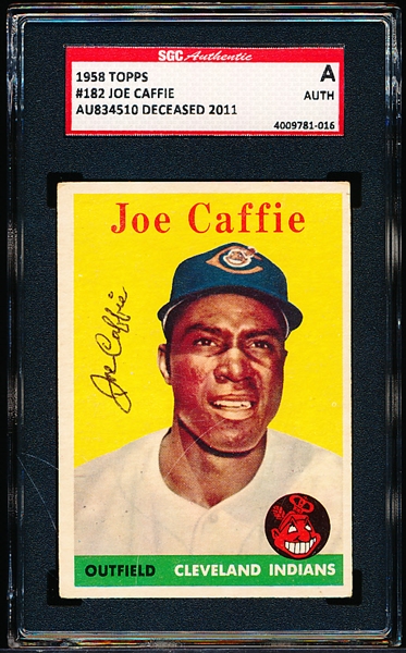 Autographed 1958 Topps Bb- #182 Joe Caffie, Cleveland- SGC Certified & Encapsulated
