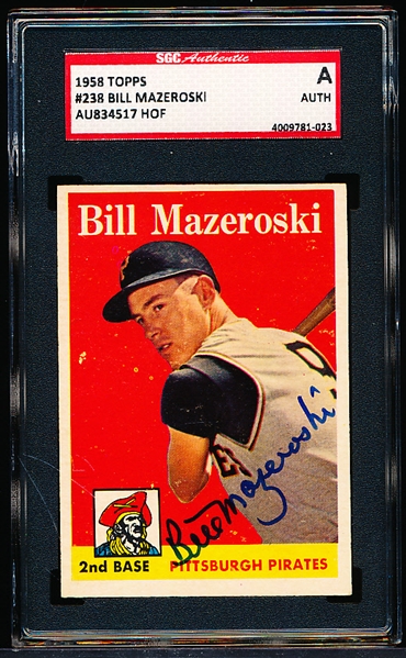 Autographed 1958 Topps Bb- #238 Bill Mazeroski, Pirates- SGC Certified & Encapsulated
